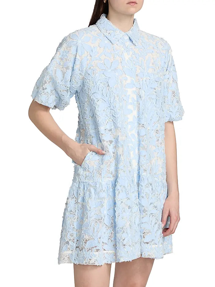 Crissy Cotton Lace Mini Dress in Celeste Multi
