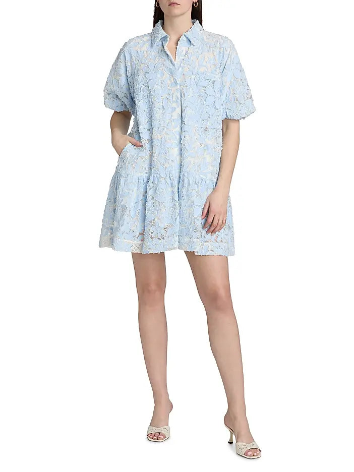 Crissy Cotton Lace Mini Dress in Celeste Multi