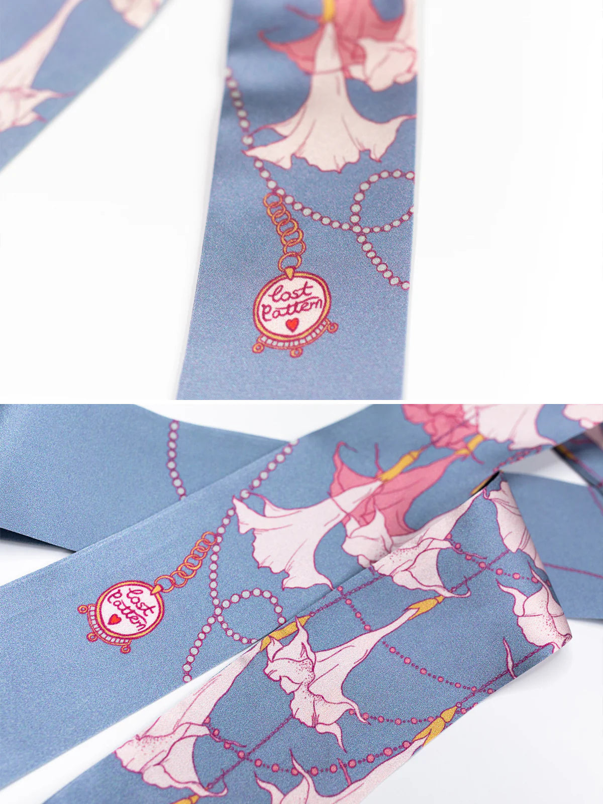 Datura Silk Skinny Scarf in Slate Blue