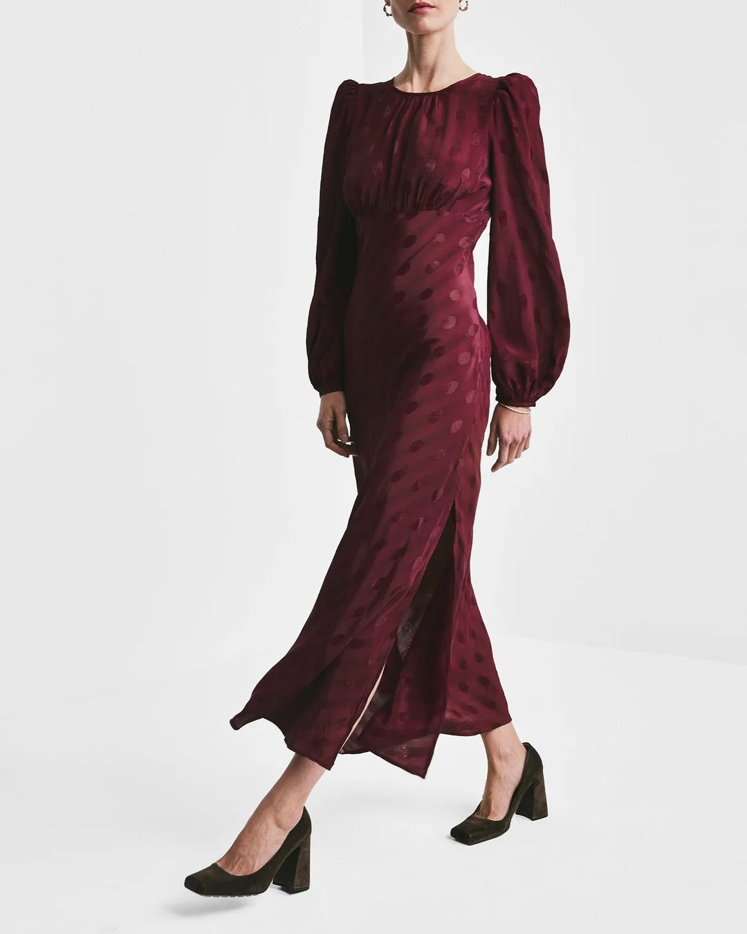 Viscose Midi Dress in Burgundy