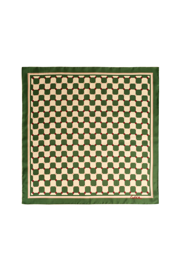 Checkerboard Silk Bandana Scarf in Green