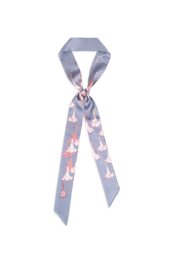 Datura Silk Skinny Scarf in Slate Blue