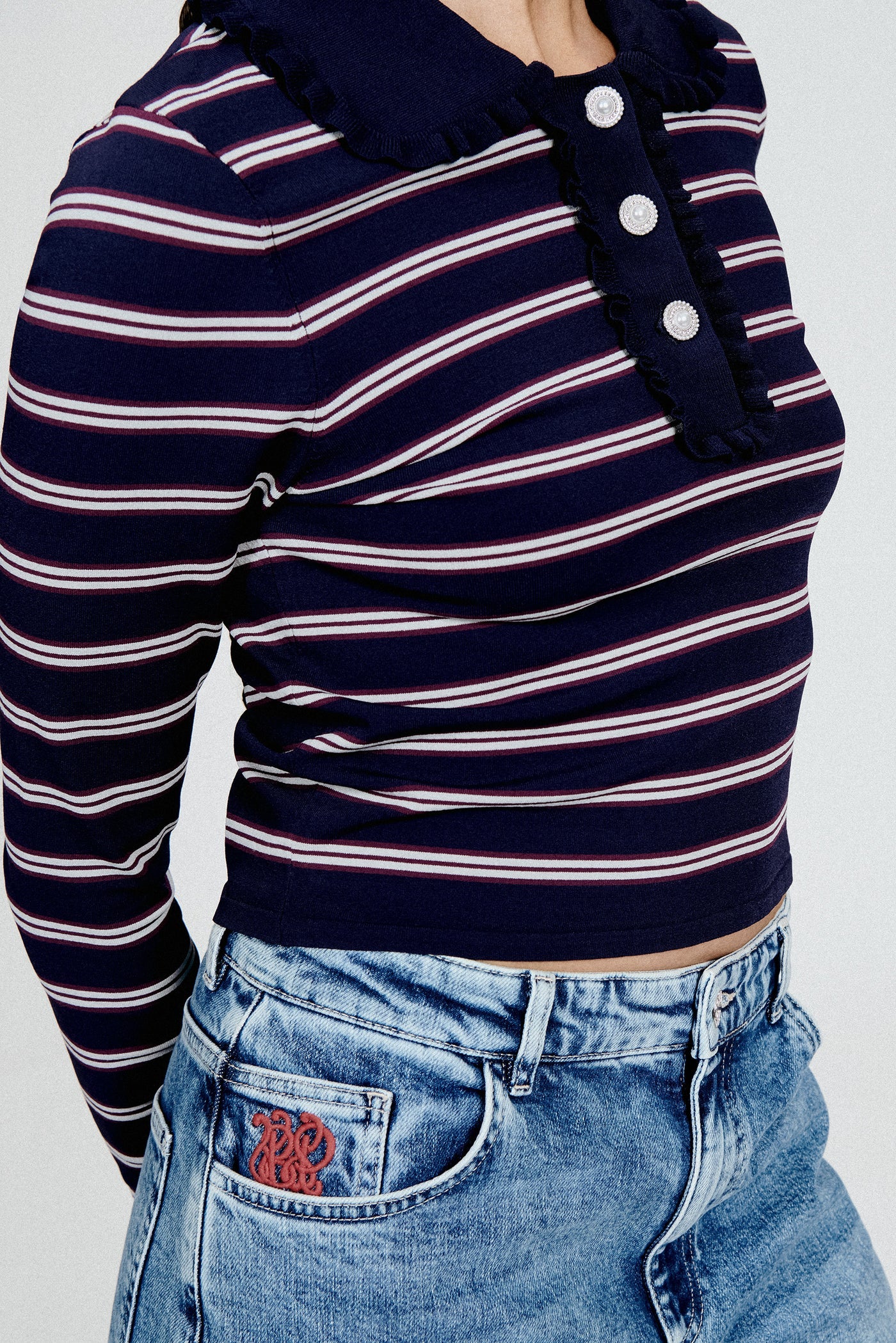 Catarin Sweater in Navy Plum Stripe