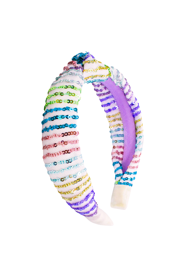 Kids Knot Headband - Rainbow Sequin Knotted Hair Accessories: White