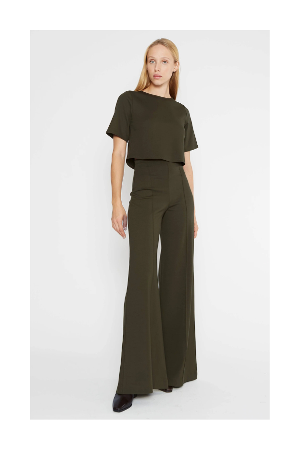 Ponte Knit Wide Leg Pant in Olive