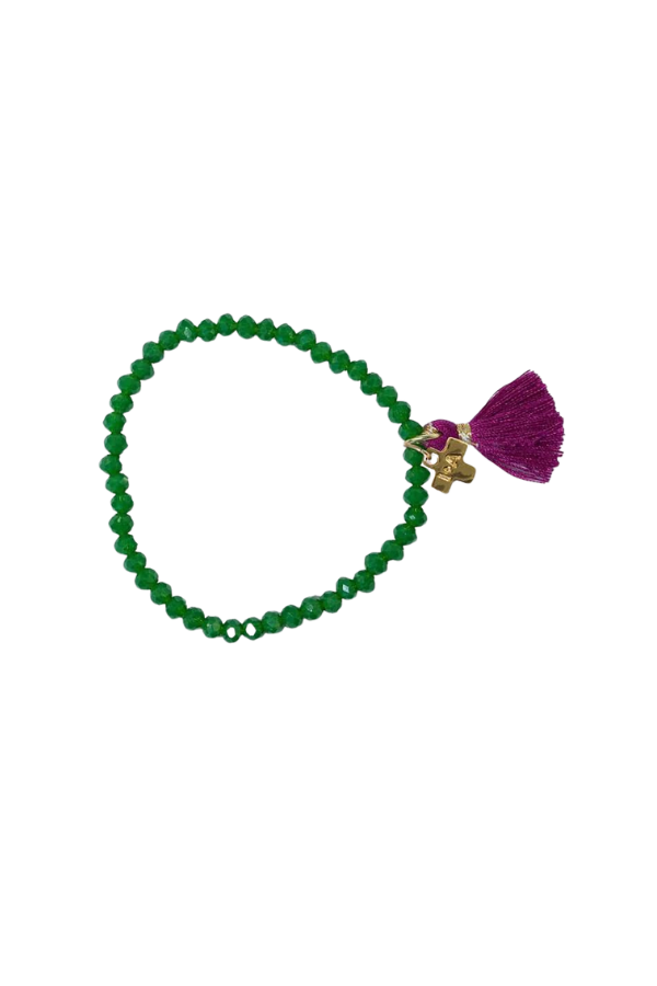 Patsy Solid Crystal Stretch Bracelet with Tassel Emerald