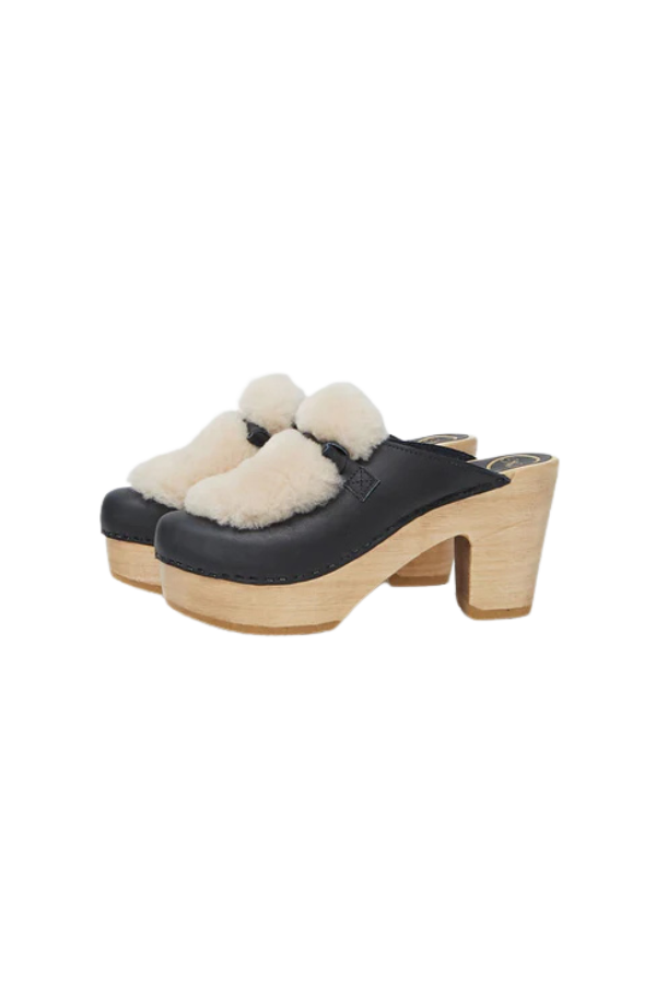 Billie Fur Clog in Indigo/Bone