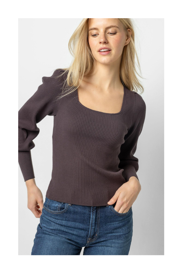 Full Sleeve Square Neck Sweater in Espresso