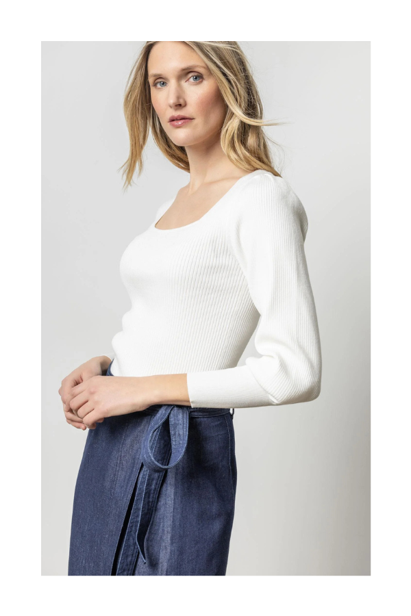 Full Sleeve Square Neck Sweater in White