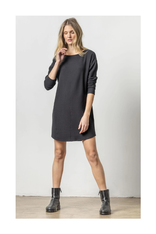 Seamed Boatneck Dress in Black