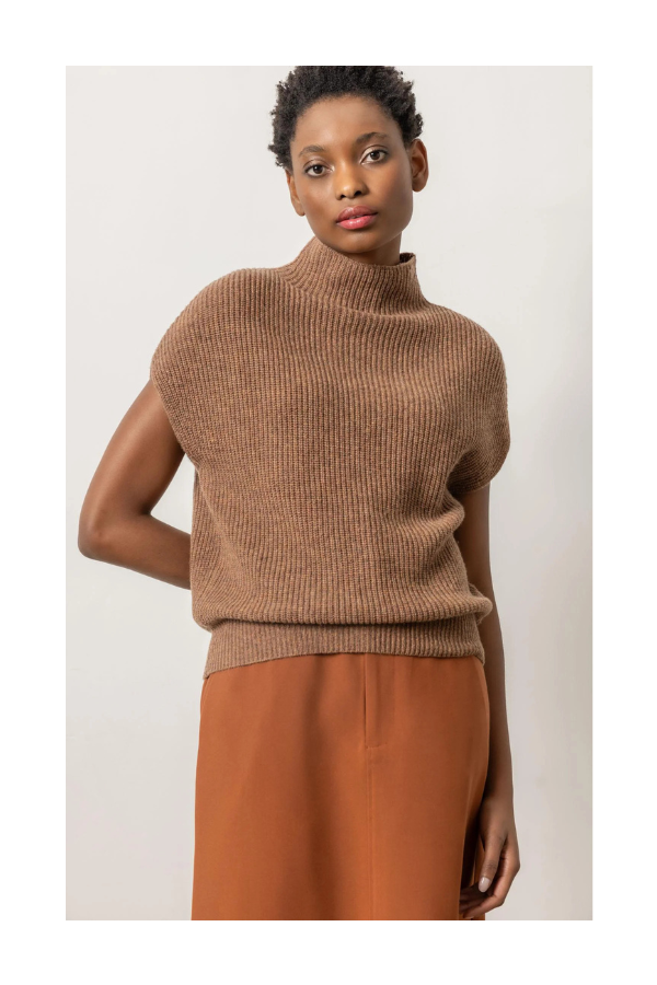 Ribbed Funnel Neck Sweater in Acorn