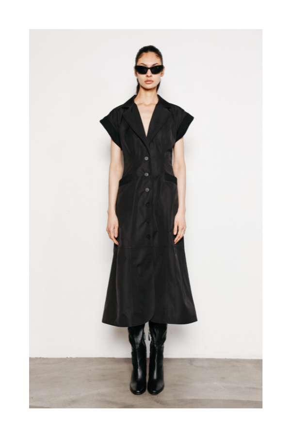 Millie Rib Trim Shirt Dress in Black