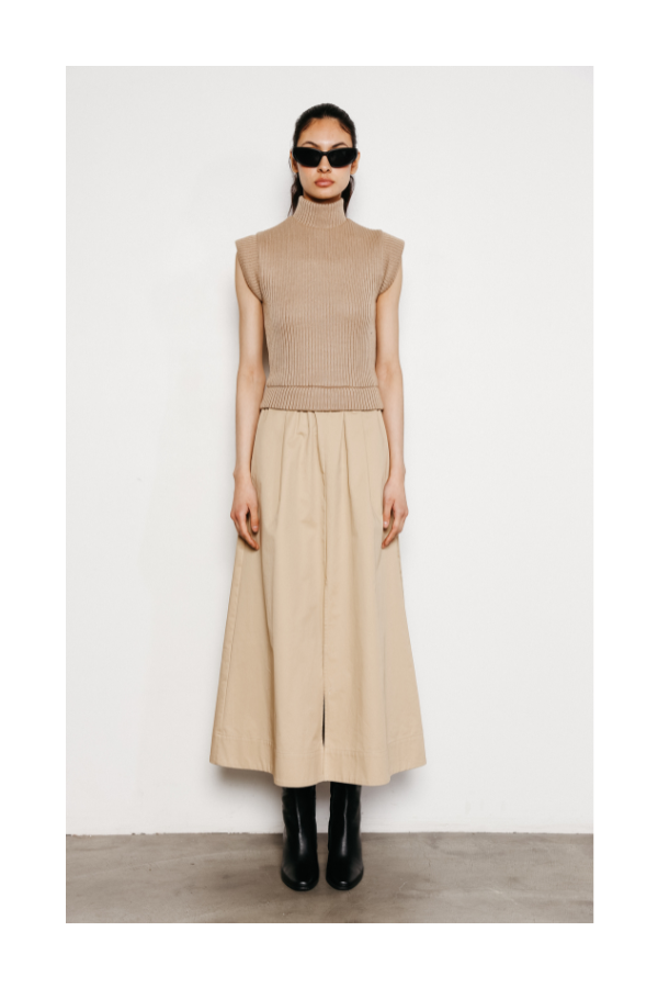 Natalie Mixed Media Maxi Dress in Almond Taupe