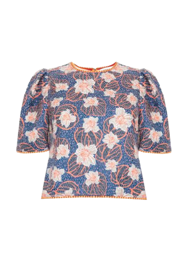 Olivia Blouse in Navy & Coral Floral