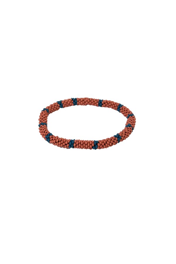 Marcy Two Color Stripe Beaded Bracelet Rust
