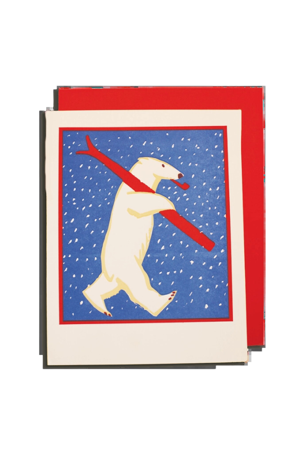 Christmas Skiing Polar Bear Greeting Card