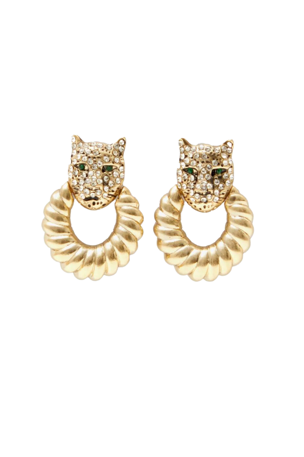 Whiskers Doorknocker Earrings in Clear/Vintage Gold