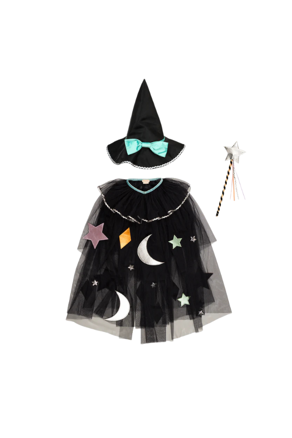 Tulle Applique Witch Cape, Hat & Wand