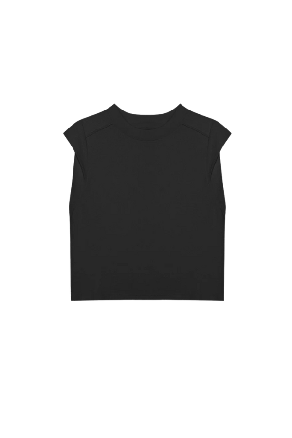 Mae Rolled Sleeve Tank in Jet Black