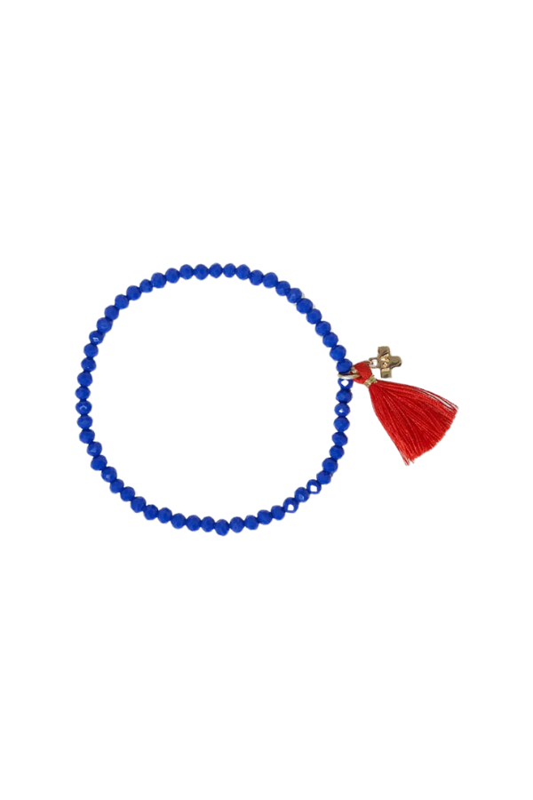 Patsy Solid Crystal Stretch Bracelet with Tassel Royal Blue