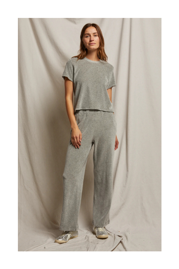 Holly velour wide leg sweatpants in heather grey