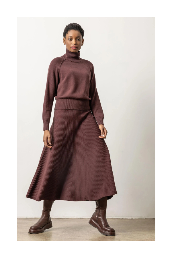 Flared Sweater Skirt in Port