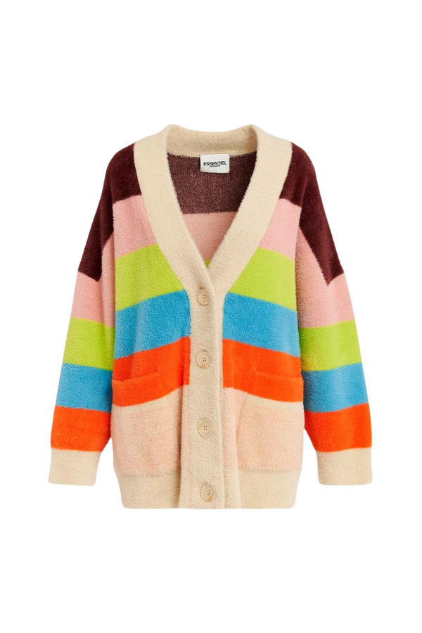 Gaan Striped Furry Cardigan in Merengue