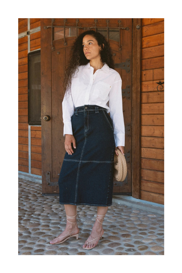 Sue Midi Skirt in Dark Denim