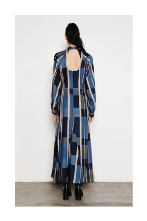 Clara Gore Midi Dress in Mixed Blue Geo