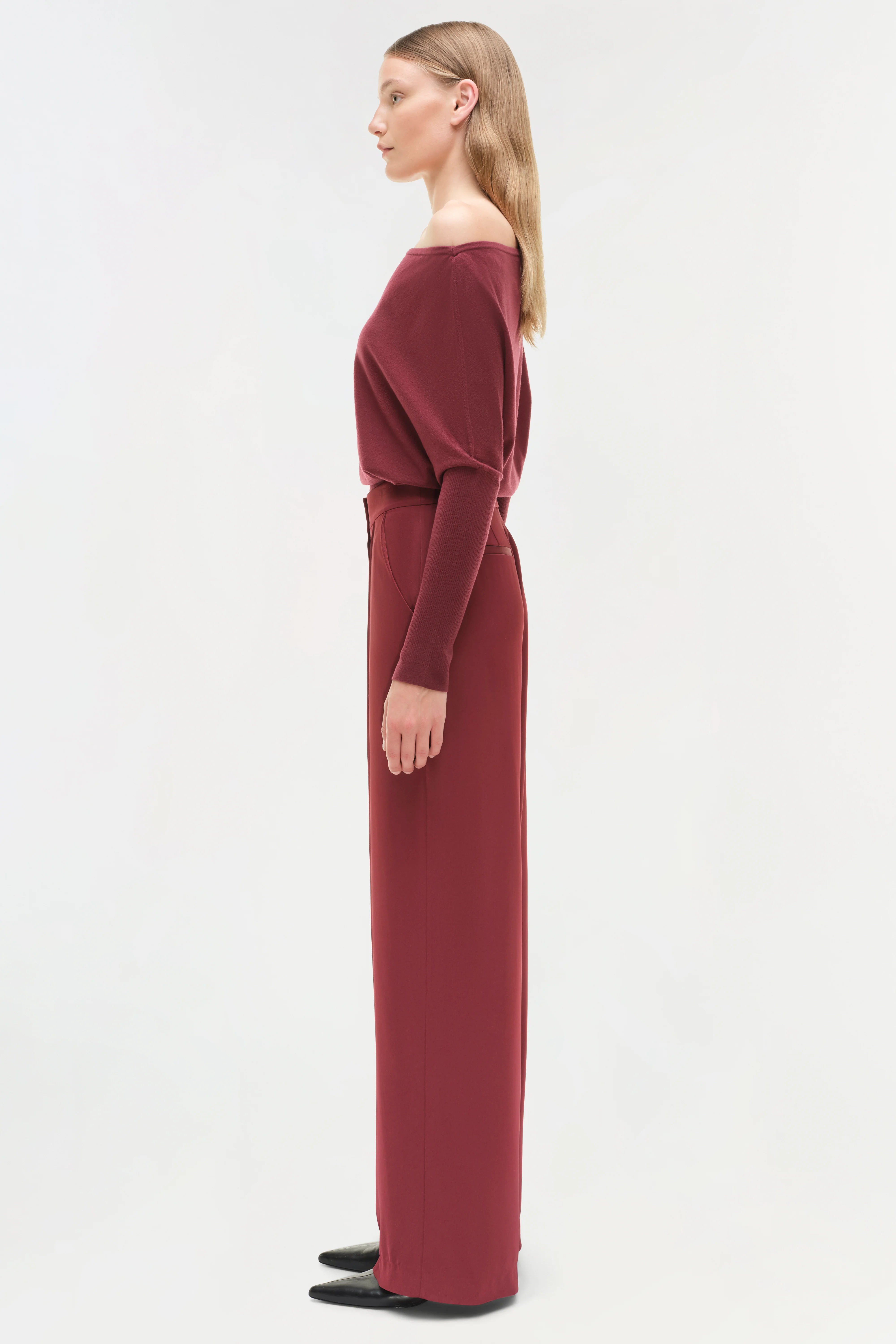 Lavina Draped Off Shoulder Sweater in Cranberry