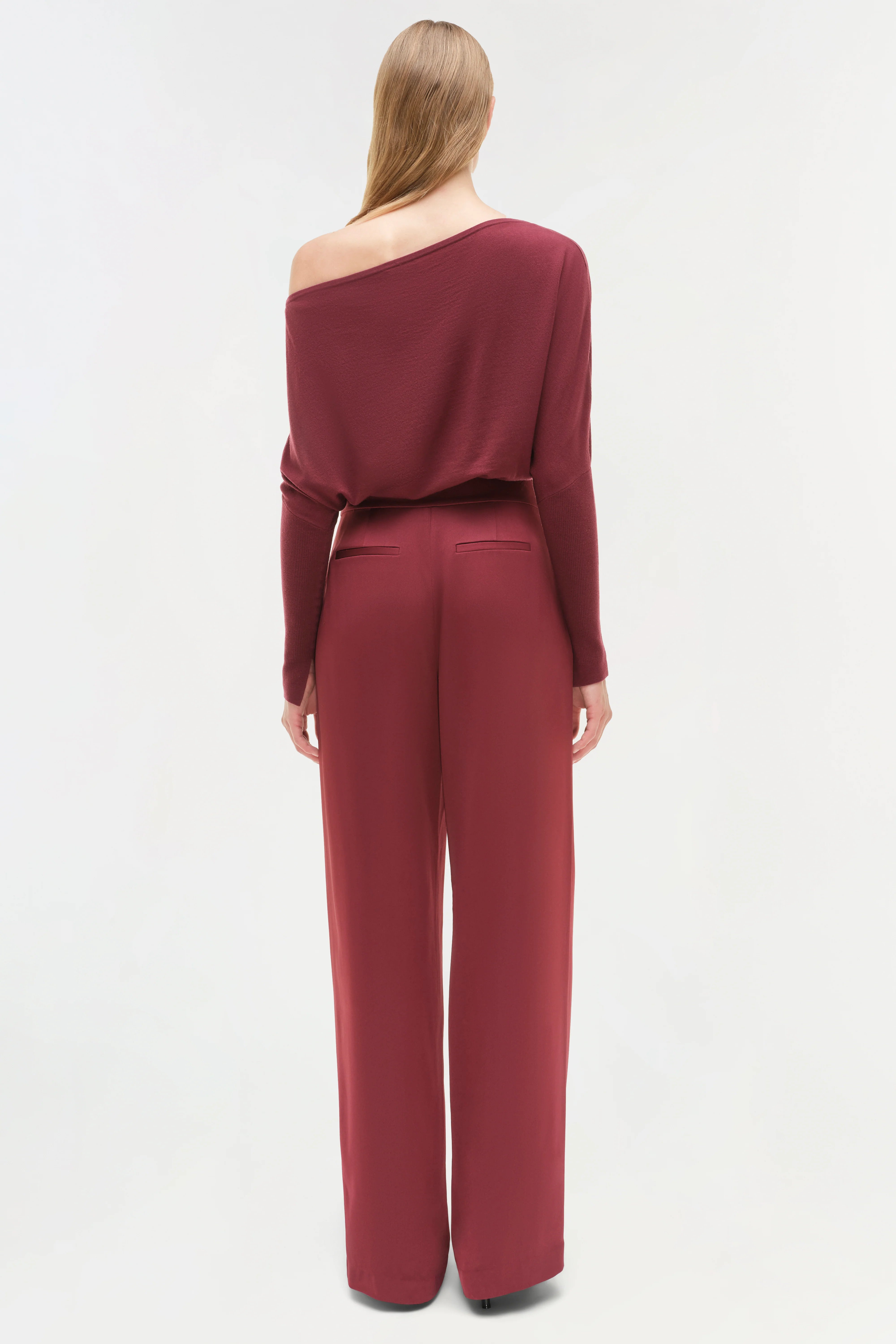 Lavina Draped Off Shoulder Sweater in Cranberry