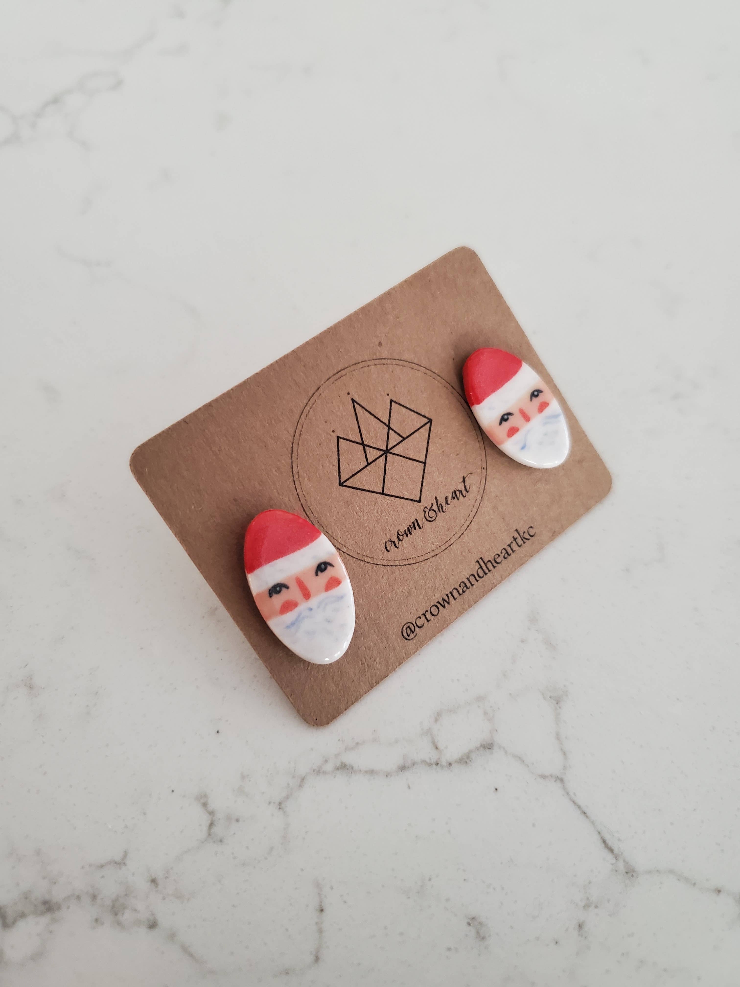 Holiday Stud Earrings (Halloween & Christmas): Santa Oval