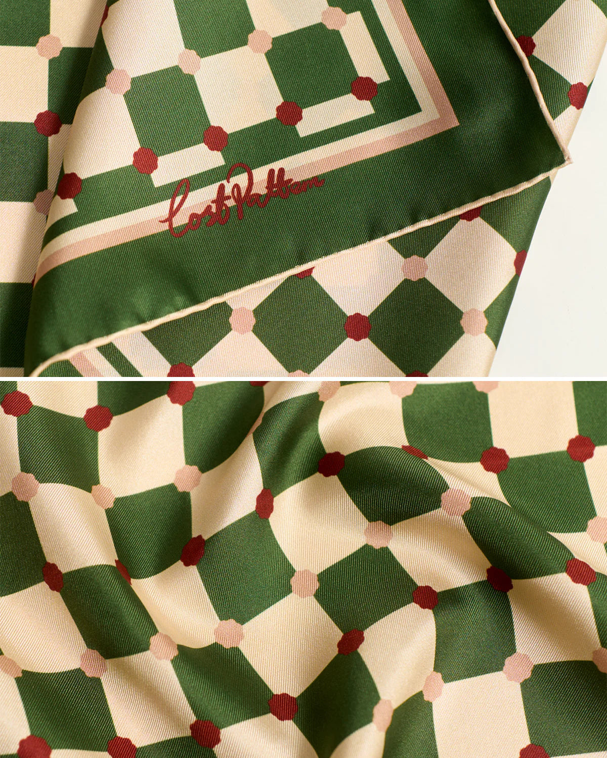 Checkerboard Silk Bandana Scarf in Green