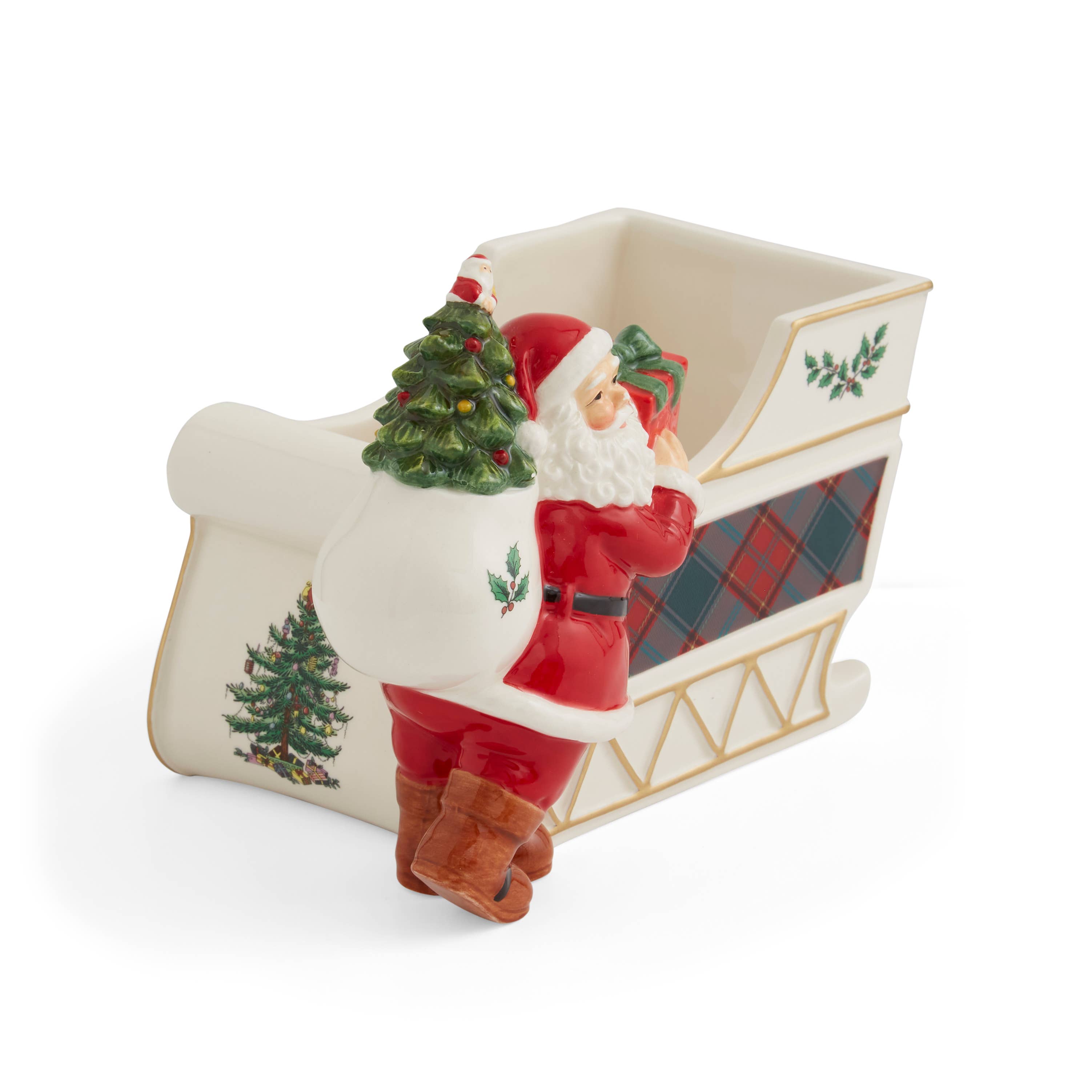 Christmas Tree Santa Sleigh Candy Jar 8"