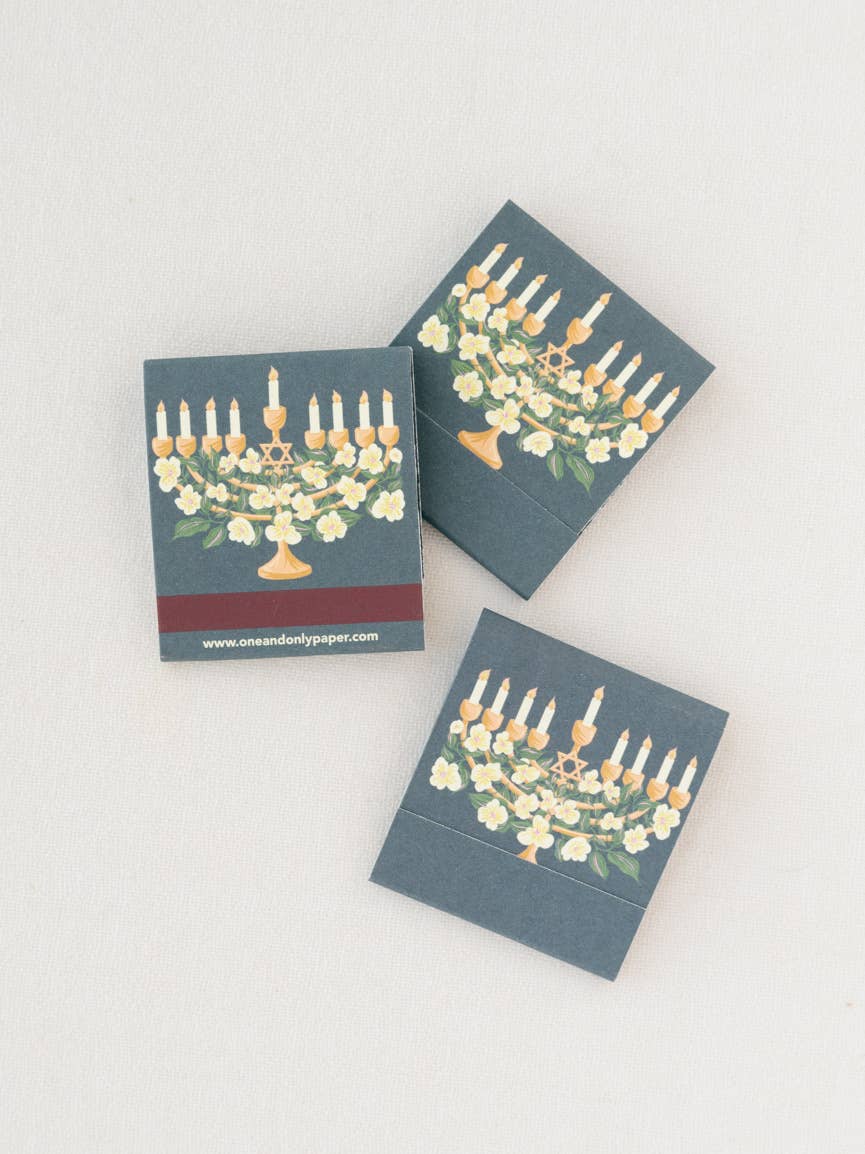 Floral Illustrated Menorah Printed 10 Stem Matchbooks