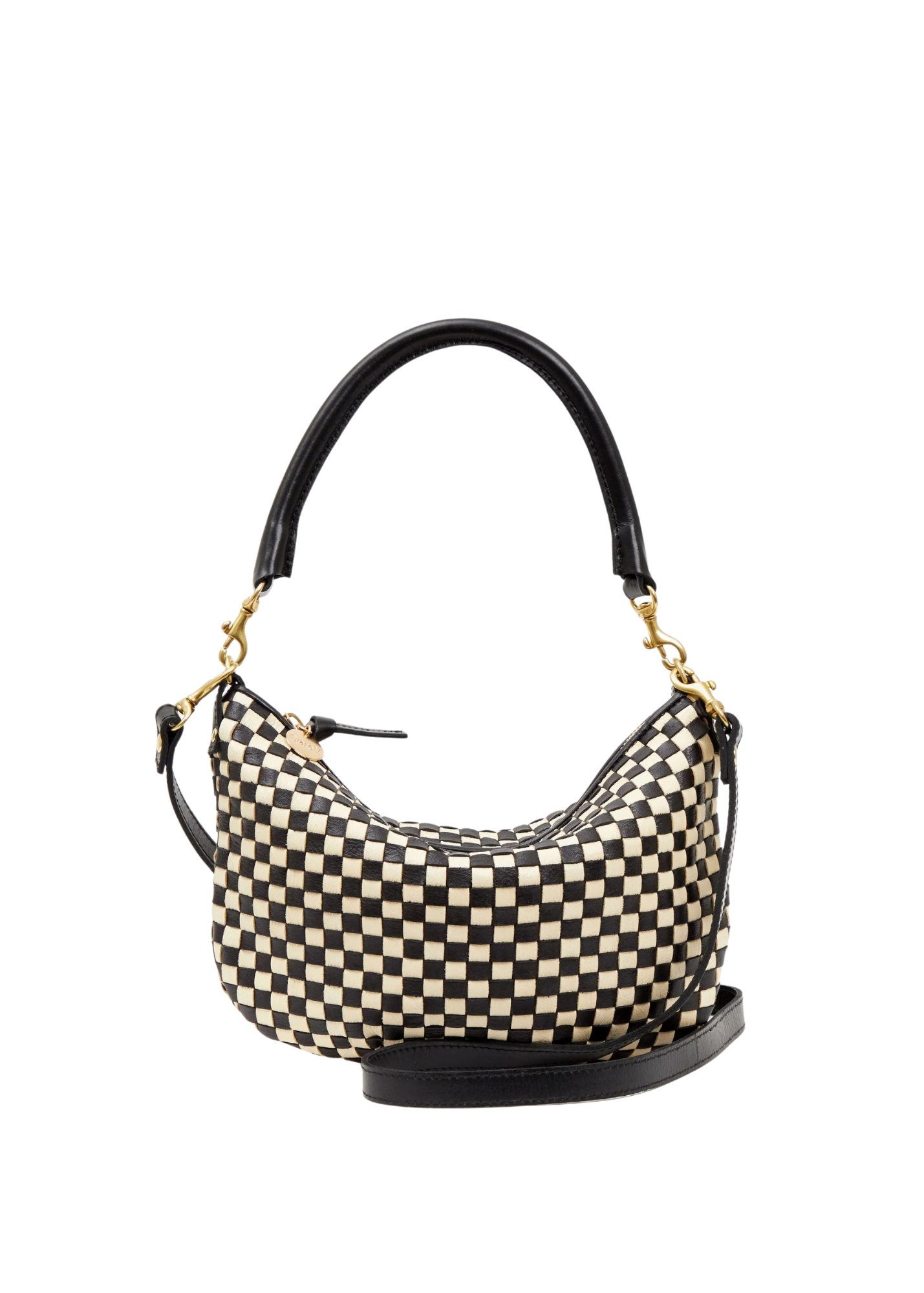 Petit Moyen Messenger in Black & Cream Woven Checker