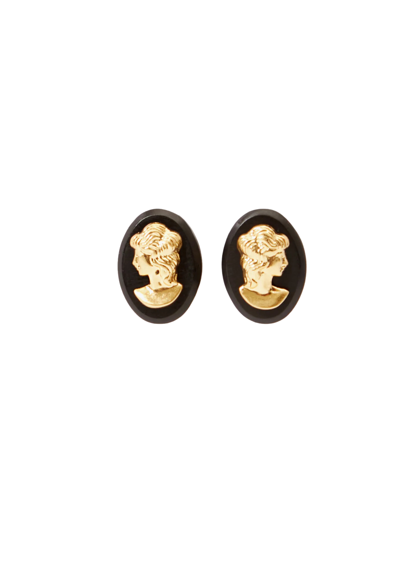 Cameo Stud Earrings in Black/Gold