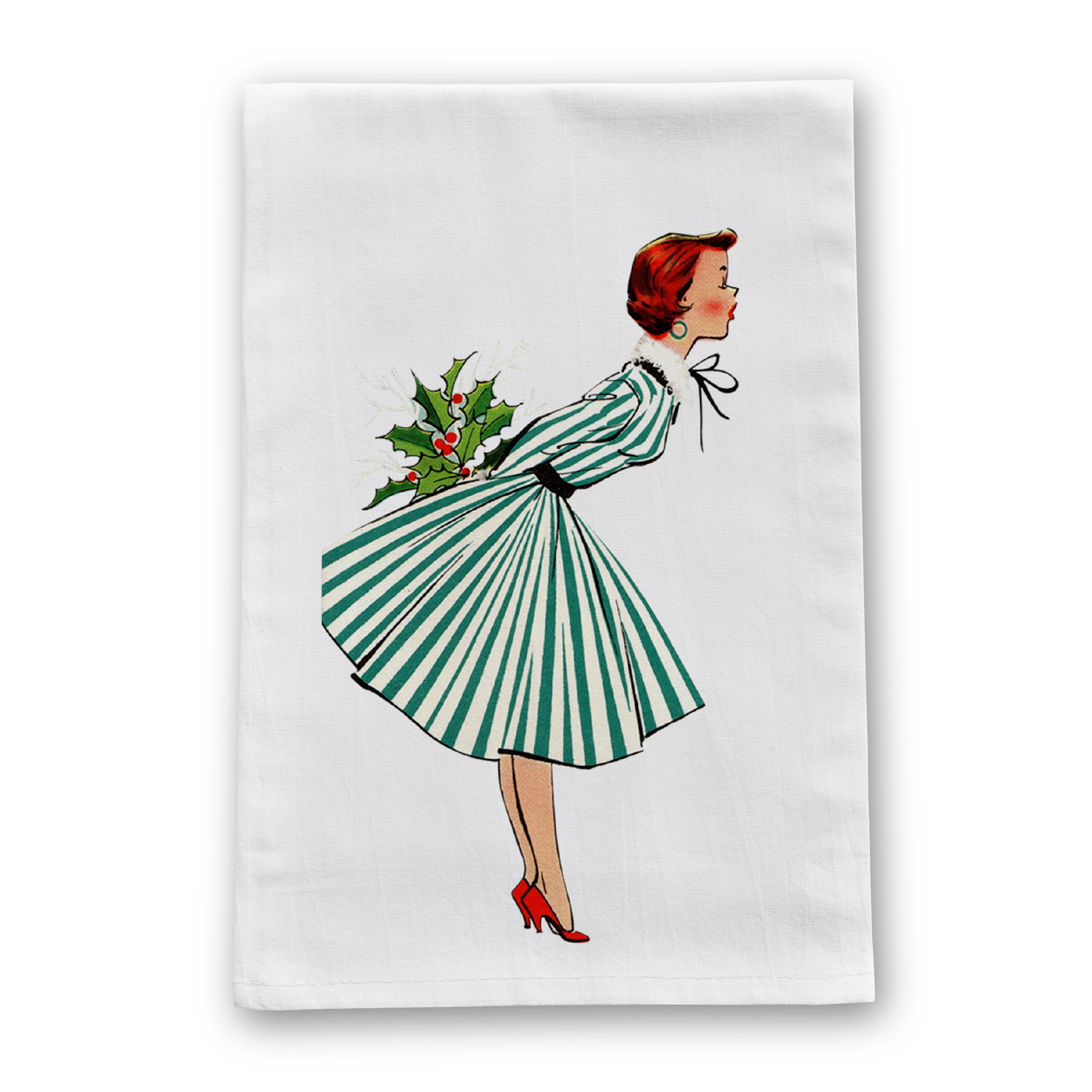 Kissing Woman Vintage Retro Christmas Tea Towel