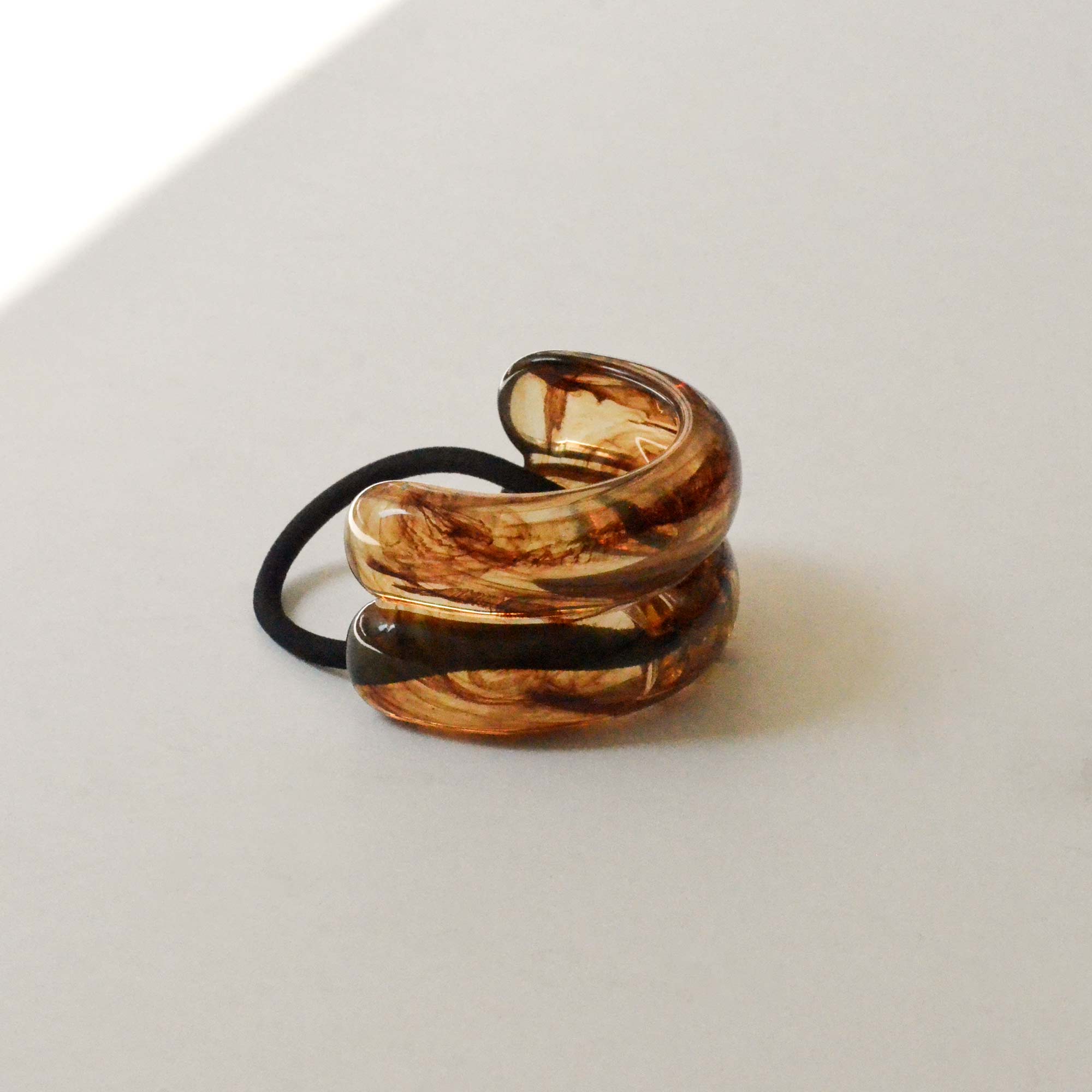 Wide Double Arch Resin Ponytail Hair Tie | Brown