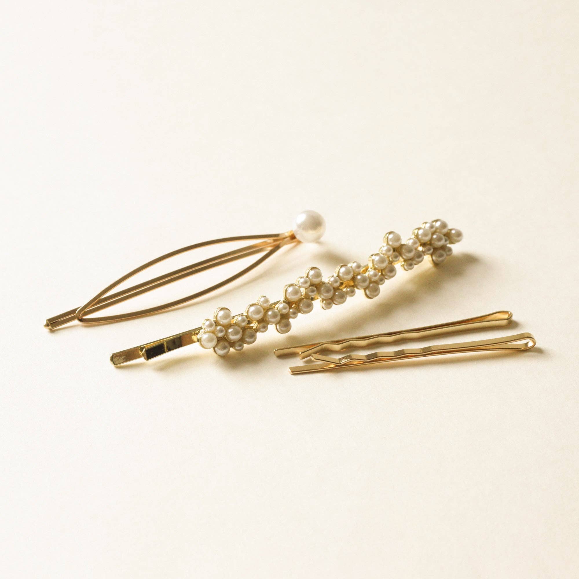 Pearl & Metal Hair Bobby Pins | Set of 4