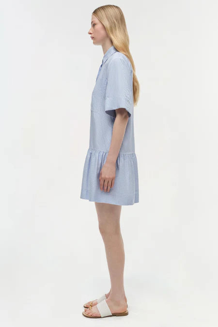 Cris Short Sleeve Shirt Dress in Hydrangea Blue Stripe