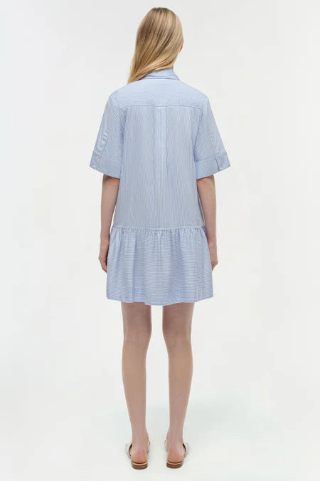 Cris Short Sleeve Shirt Dress in Hydrangea Blue Stripe