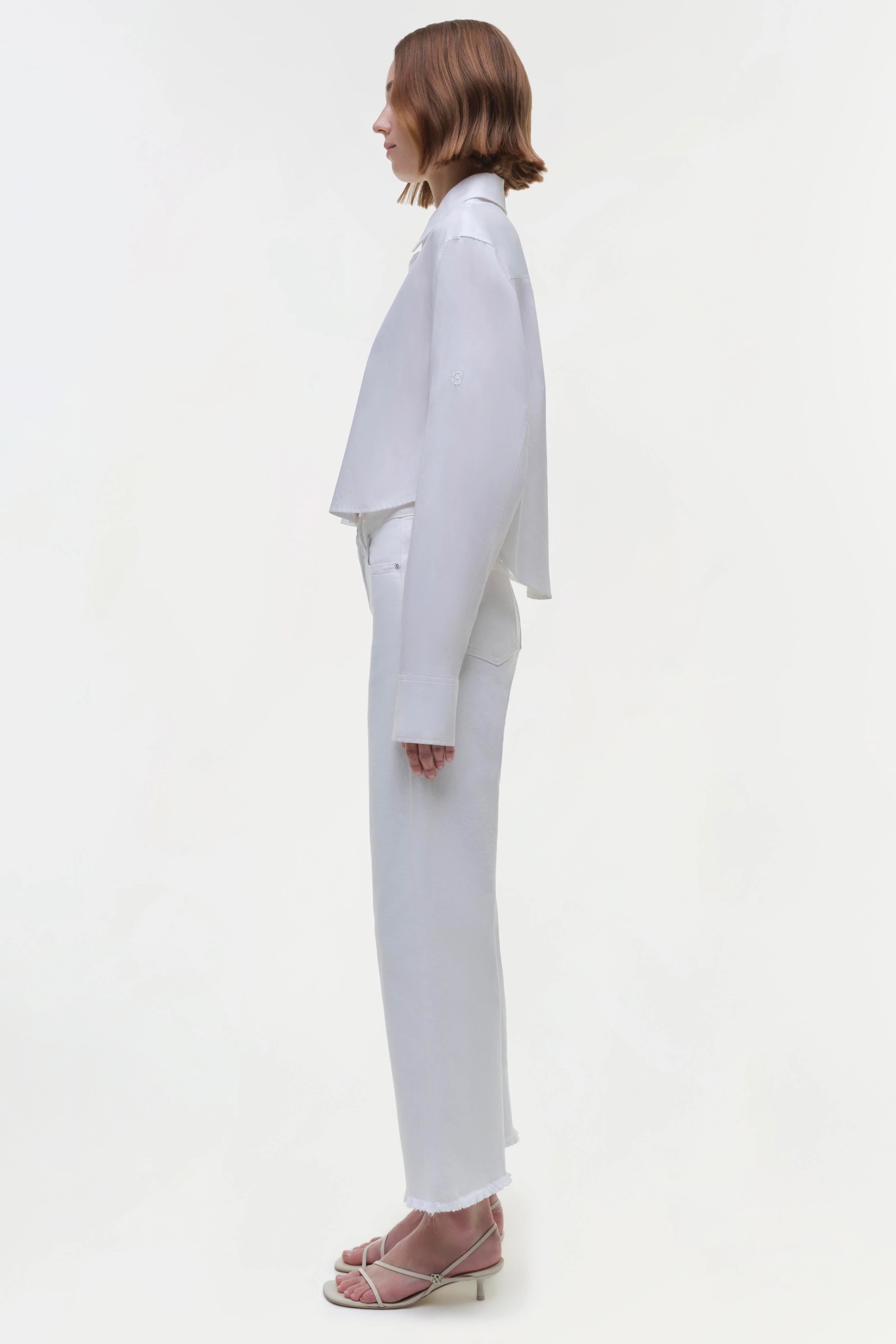 Renata Cropped Button Down Shirt in White