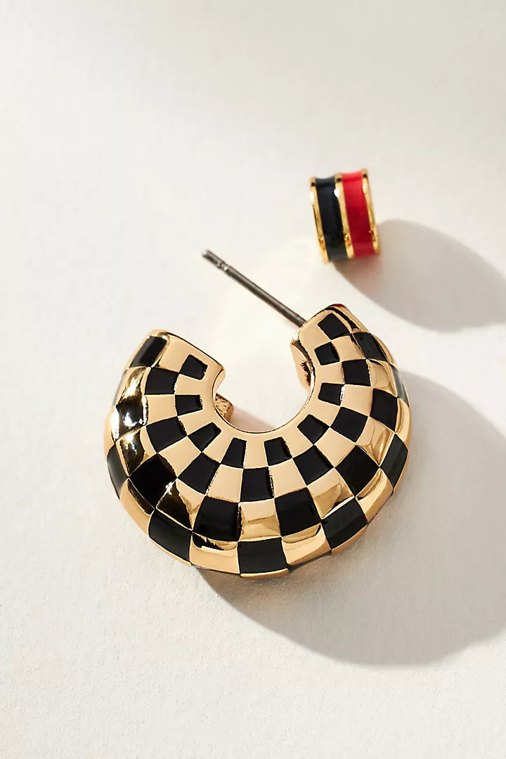 Le Hoop Checker in Black/Gold