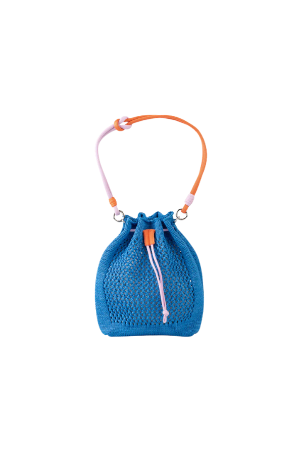 Drawstring Raffia Mini Bag in Cobalt