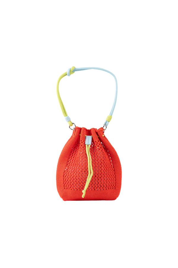 Drawstring Raffia Mini Bag in Poppy