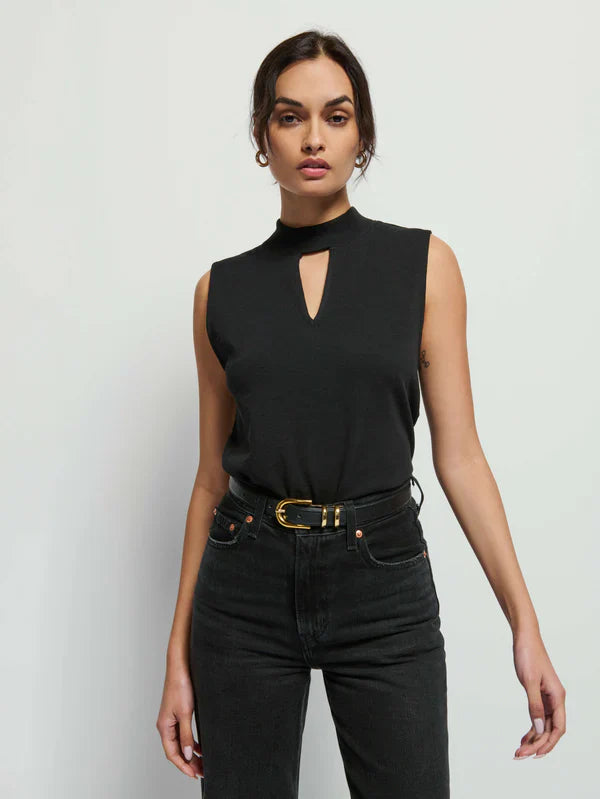 Alba Mock Neck Top in Jet Black