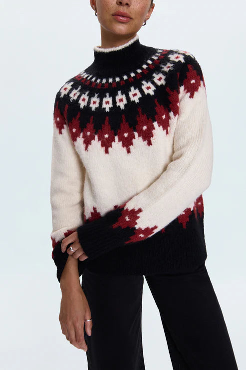 Astrid Sweater in White Oxblood Fair Isle