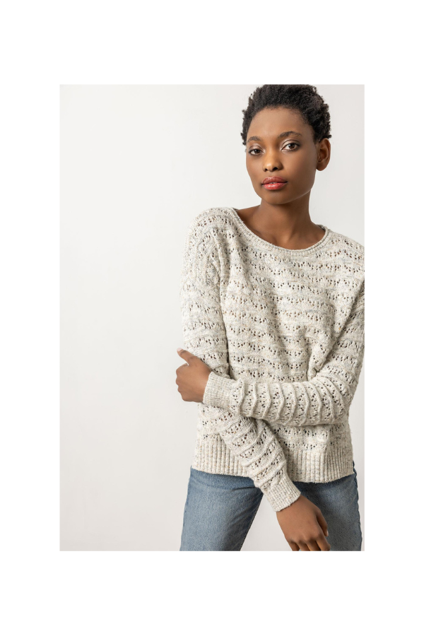 Pointelle Boatneck Sweater in Mist Marl