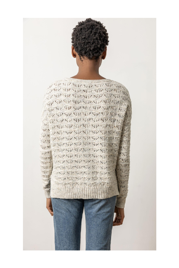 Pointelle Boatneck Sweater in Mist Marl